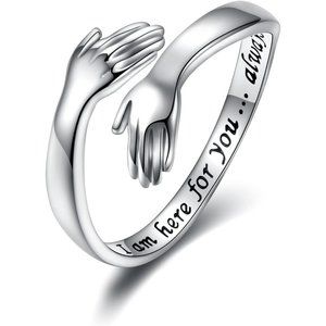 Sterling Silver Hug Ring Hugging Hands Adjustable Ring Support Jewelry Gifts